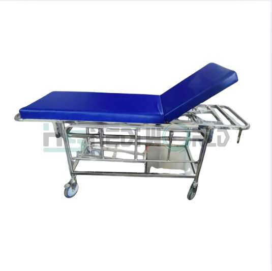 Patient Strectheer SS Head up with SS Railing, Cylinderstand Wheels 6" & mattress