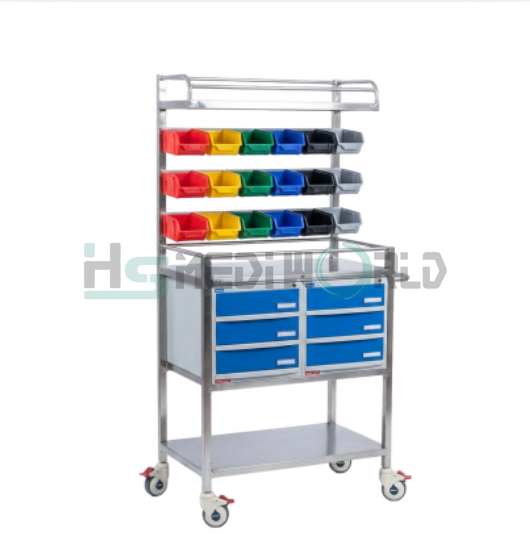 Crash cart trolley with 18 bins