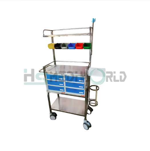 crash cart trolley with cpr board   5" wheels